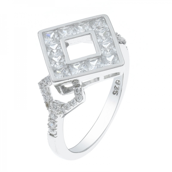 Fashionable 925 Silver Square Shape Ring 