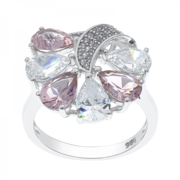 925 Silver Floral White CZ & Morganite Nano Ring 