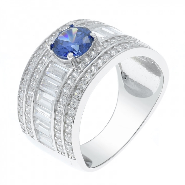 925 Sterling Silver Channel Setting Tanzanite CZ Ring 