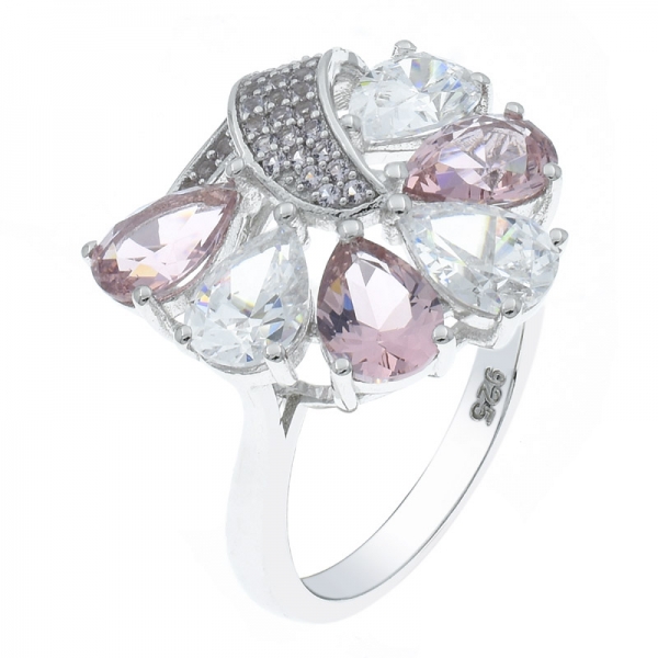 925 Silver Floral White CZ & Morganite Nano Ring 