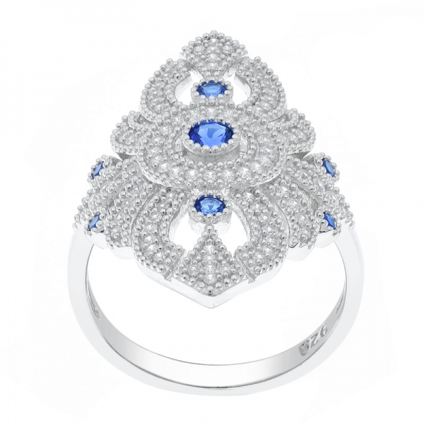 Fabulous Fancy 925 Silver Blue Nano & White CZ Ring 