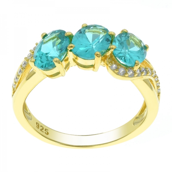 Fancy 925 Silver three Stones Paraiba Ring For Ladies 