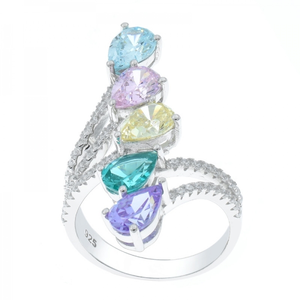 925 Sterling Silver Multicolor Five Stones Ring 