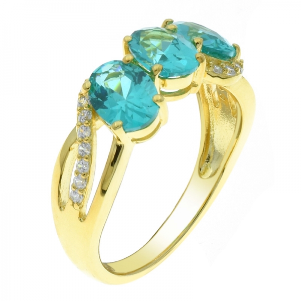 Fancy 925 Silver three Stones Paraiba Ring For Ladies 