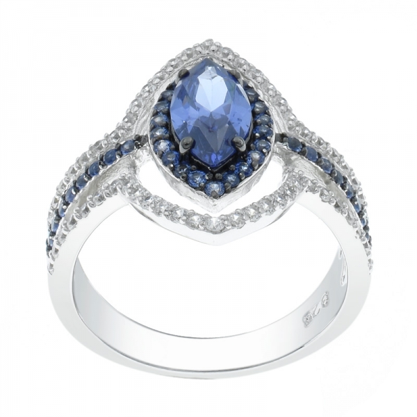 925 Sterling Silver Graceful Marquise Halo Ring 