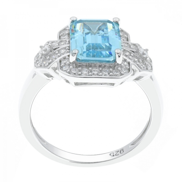 925 Sterling Silver Shinning Aqua CZ Ring 