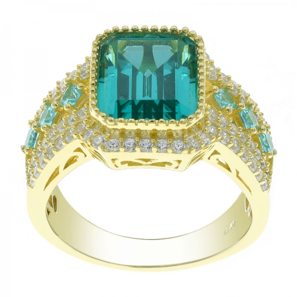 Striking Women 925 Silver Emerald Cut Paraiba Ring 