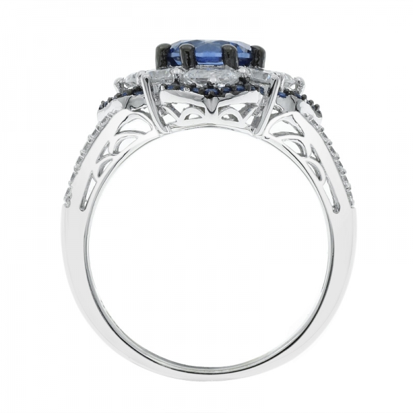 Classic 925 Sterling Silver Tanzanite CZ Floral Ring 