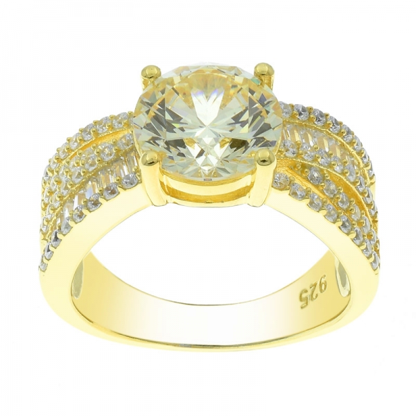 Fabulous 925 Silver Gold Plated Diamond Yellow CZ Ring 