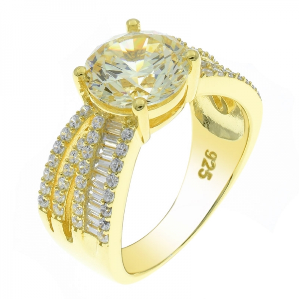 Fabulous 925 Silver Gold Plated Diamond Yellow CZ Ring 