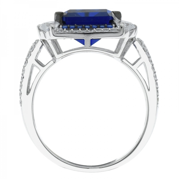 Stylish Fashion 925 Silver Emerald Cut Blue Nano Ring 