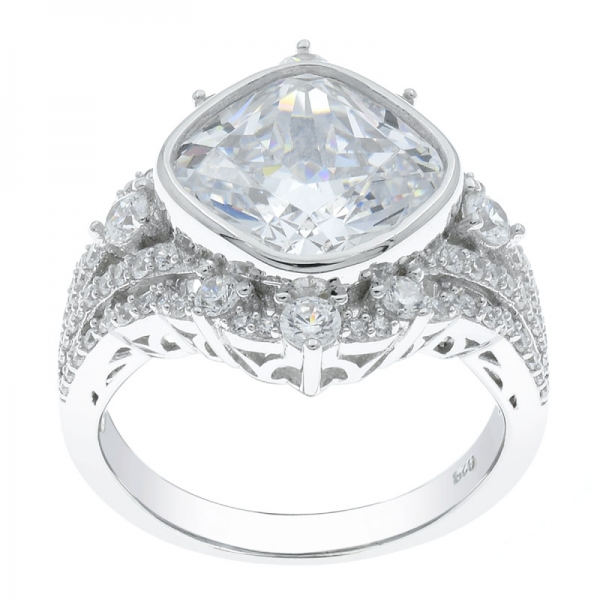 Lavish Women 925 Cushion Shape White CZ Ring 