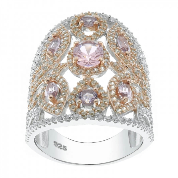 925 Silver Rose Gold Plated Filigree Morganite Nano Ring 