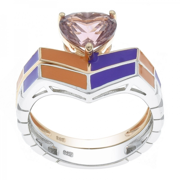 925 Sterling Silver Morganite Nano Enamel Ring 