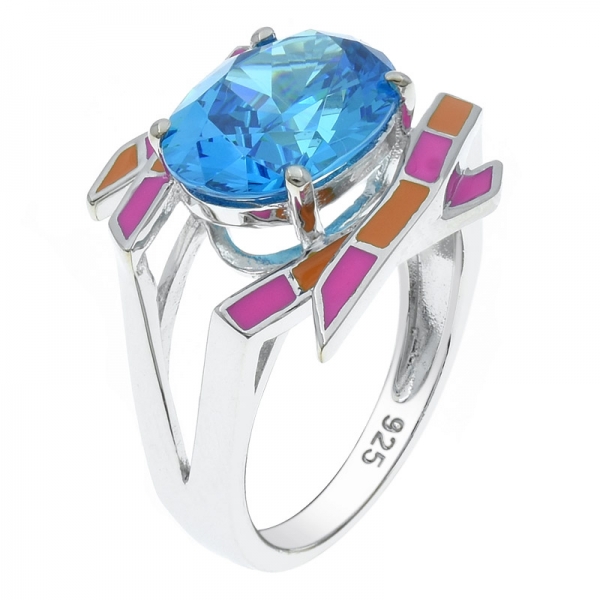 925 Sterling Silver Tanzanite CZ Enamel Ring From ETON Jewelry 