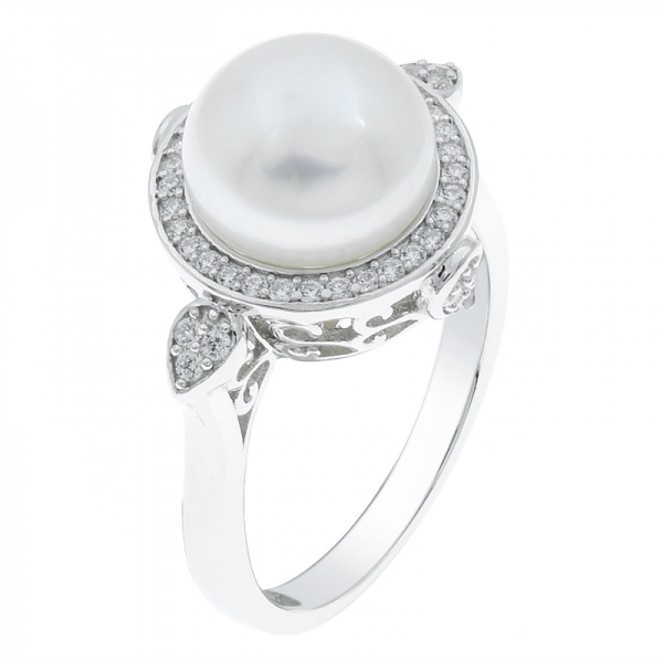 Lovely Ladies 925 Sterling Silver Gold Plated Pearl Ring 