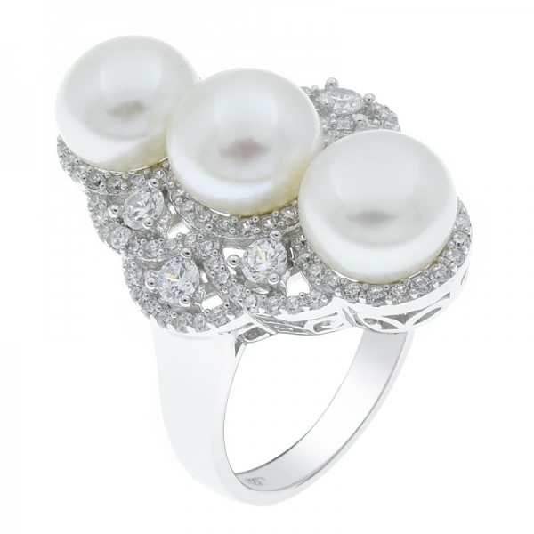Eton 925 Silver Three Pearl Ladies Ring 