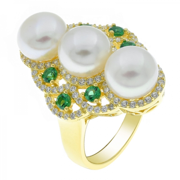 Eton 925 Silver Three Pearl Ladies Ring 