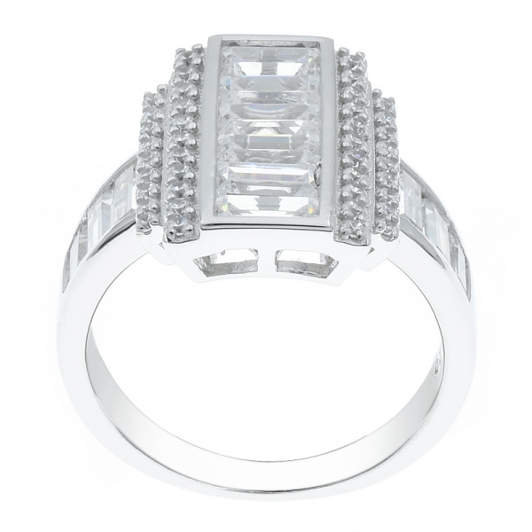 925 Sterling Silver White CZ Baguette Jewelry Ring 