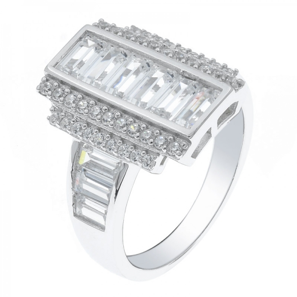 925 Sterling Silver White CZ Baguette Jewelry Ring 