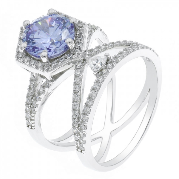 China 925 Sterling Silver Lavender CZ Jewelry Ring 