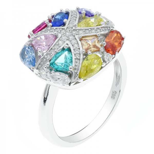China 925 Silver Multicolor Stones Ring For Ladies 