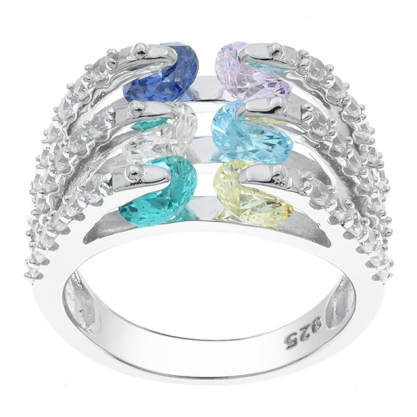 China 925 Silver Multicolor Stones Jewelry Ring 