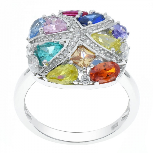 China 925 Silver Multicolor Stones Ring For Ladies 