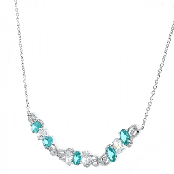 925 Sterling Silver Necklace With Paraiba YAG & White CZ 