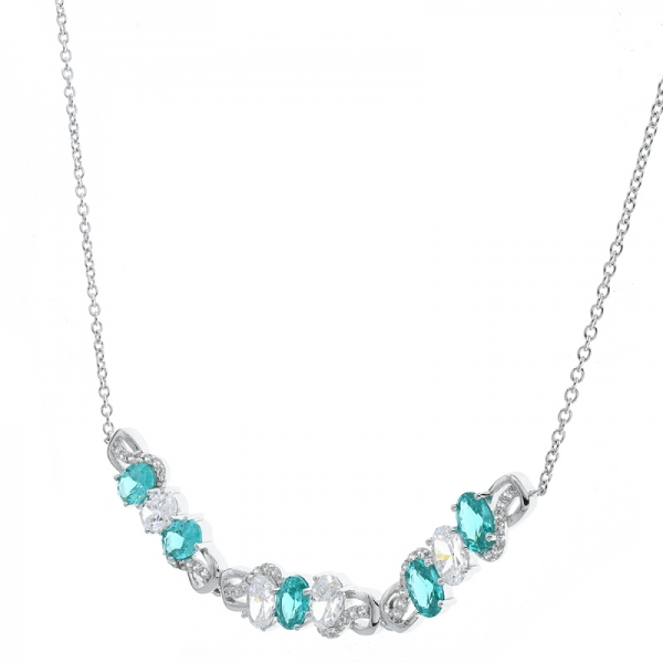 925 Sterling Silver Necklace With Paraiba YAG & White CZ 