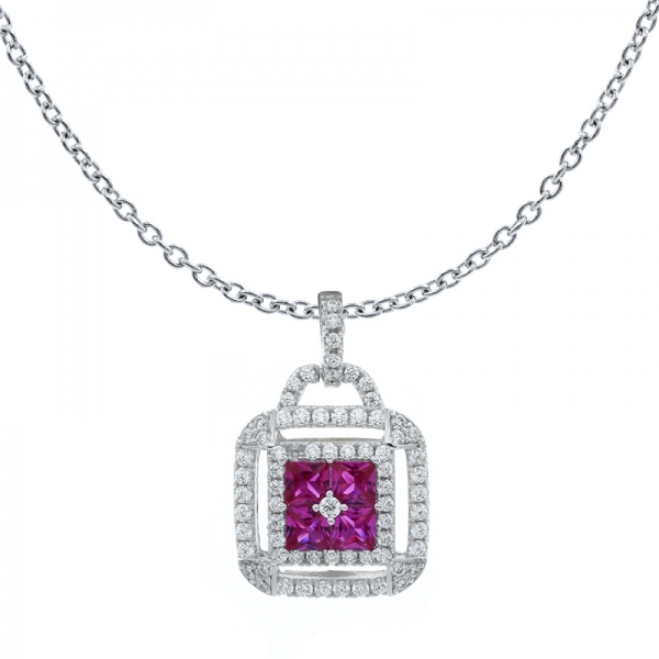 Wholesale Double Square Halo Pendant Silver Jewelry 