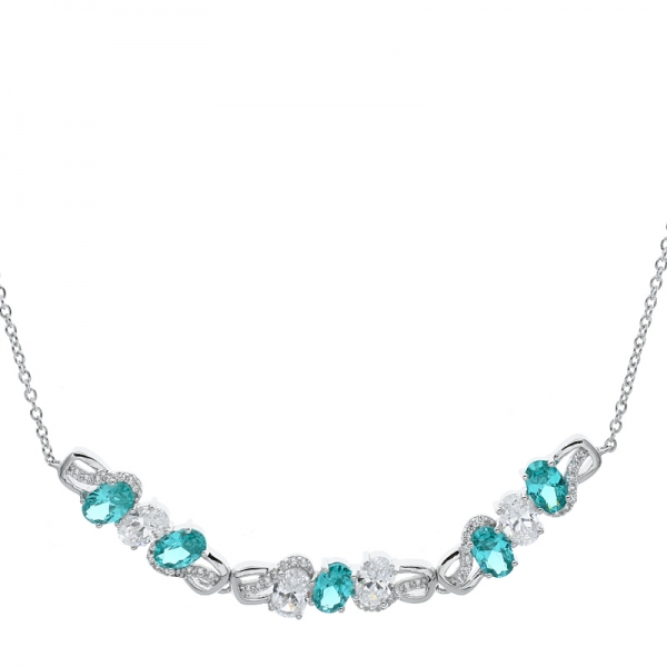 925 Sterling Silver Necklace With Paraiba YAG & White CZ 