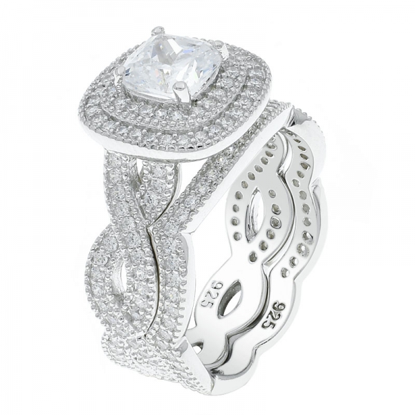 China 925 Sterling Silver White CZ Ring With Twist Band 