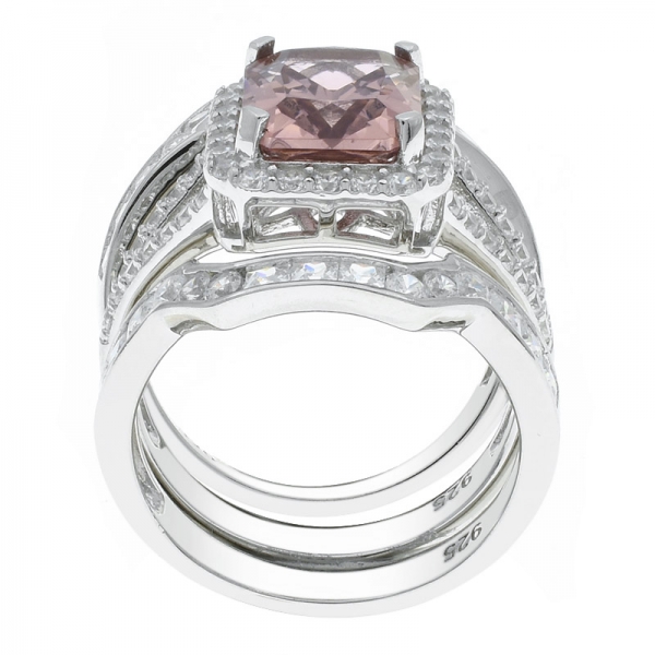 China 925 Sterling Silver Morganite Nano Ring Set 