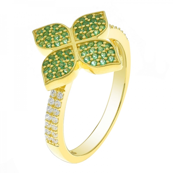 China 925 Sterling Silver Green Nano Clover Ring 