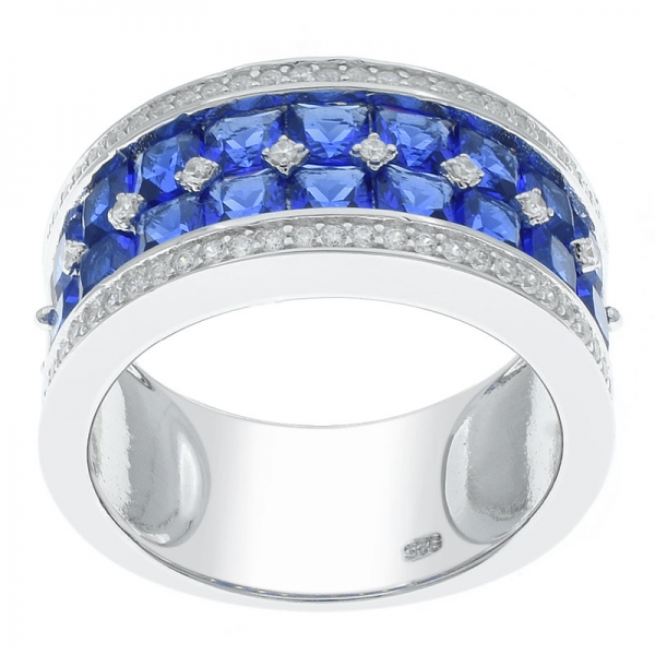 China 925 Silver Blue Nano Accents Half Circle Ring 