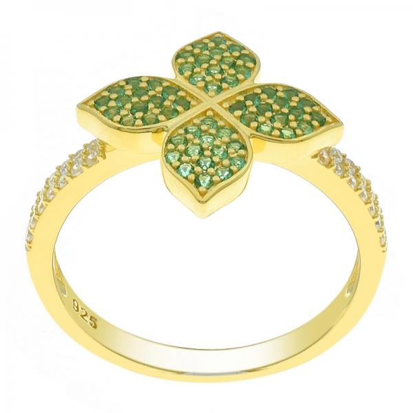 China 925 Sterling Silver Green Nano Clover Ring 