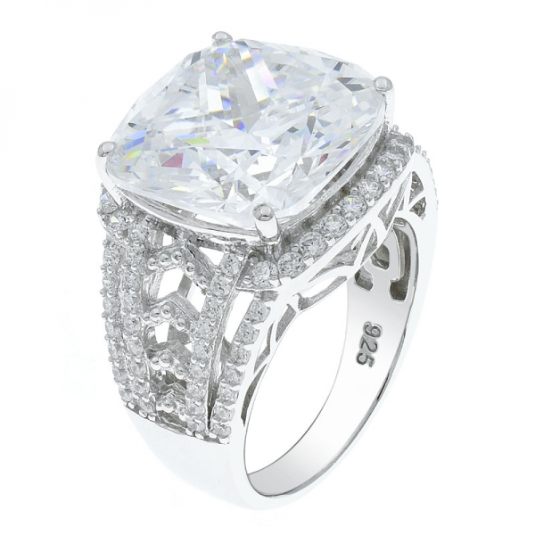 China 925 Sterling Silver Cushion White CZ Ring 