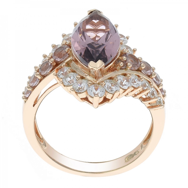 China 925 Sterling Silver Marquise Morganite Nano Ring 