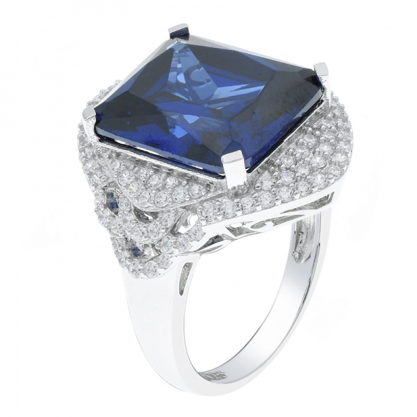 China 925 Sterling Silver Princess Cut Tanzanite CZ Ring 