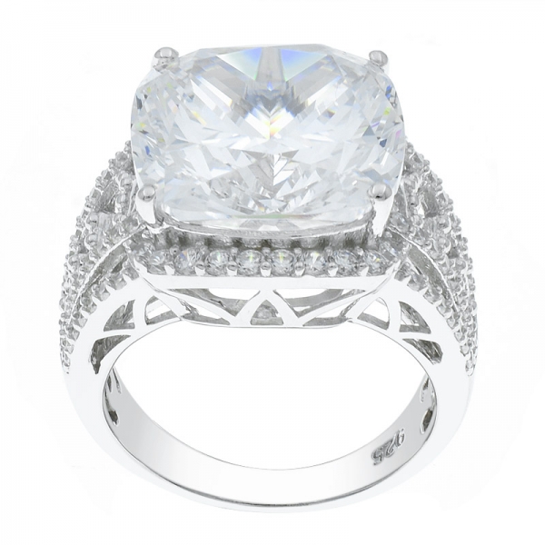 China 925 Sterling Silver Cushion White CZ Ring 