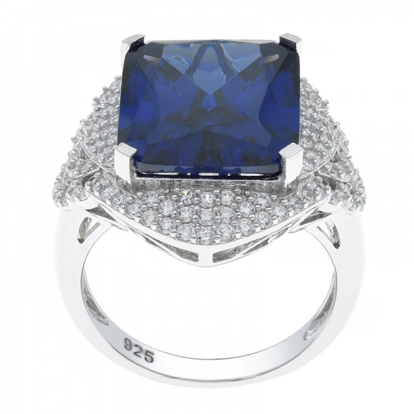 China 925 Sterling Silver Princess Cut Tanzanite CZ Ring 