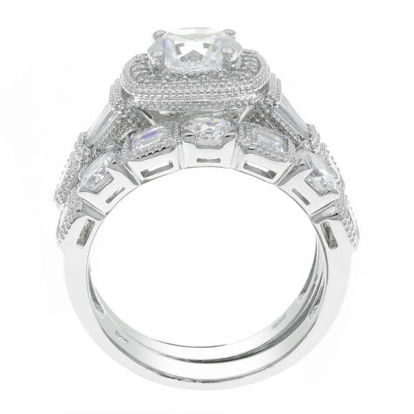 China 925 Sterling Silver White CZ Jewelry Ring Set 