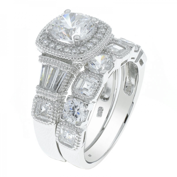 China 925 Sterling Silver White CZ Jewelry Ring Set 
