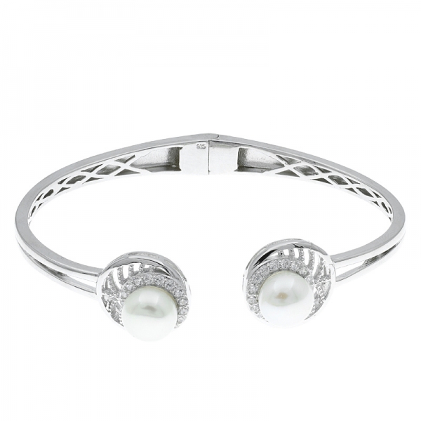 China 925 Sterling Silver Pearl Open Bangle 