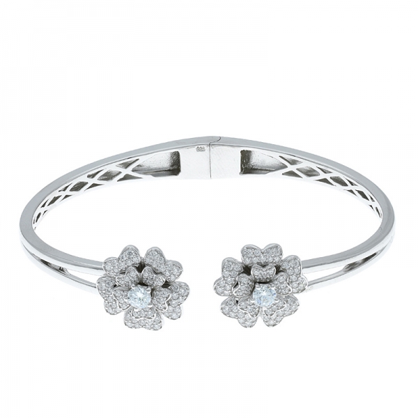 China 925 Silver Double Flower Open Bangle For Ladies 