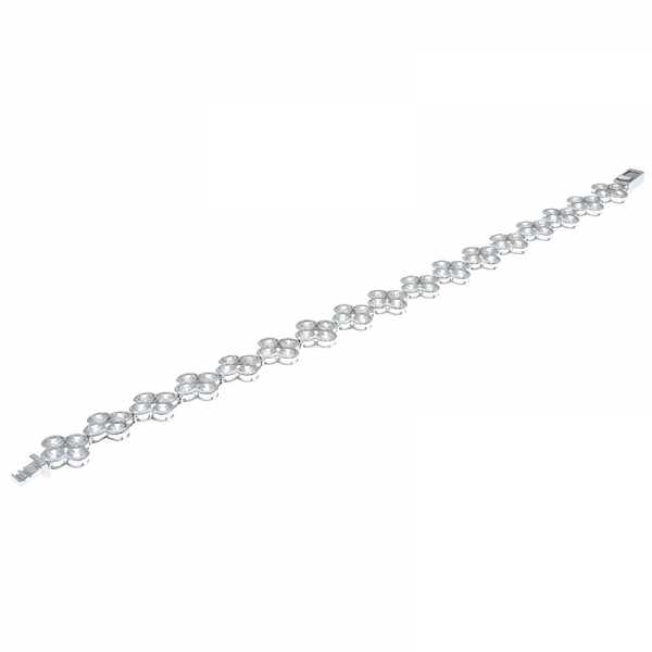 China 925 Sterling Silver White CZ Clover Bracelet 