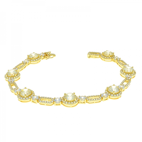 China 925 Sterling Silver Gold Plated Bracelet With Diamond Yellow CZ 