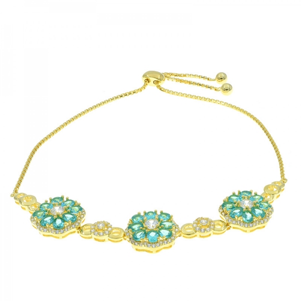 925 Silver Gold Plated Paraiba Flower Bolo Bracelet 