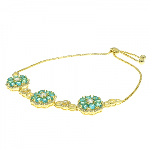 925 Silver Gold Plated Paraiba Flower Bolo Bracelet 